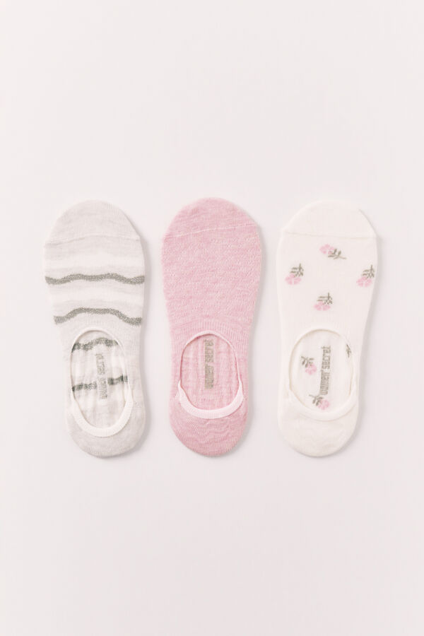 Women'secret Pack 3 calcetines invisibles estampados rosas y beige estampado