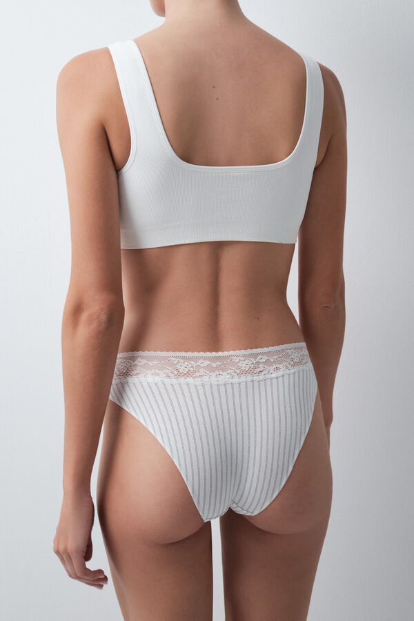 Women'secret Braga cl&aacute;sica algod&oacute;n encaje estampado rayas marfil