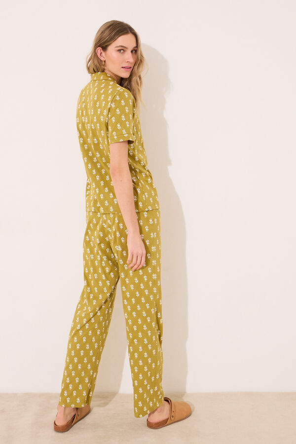 Womensecret Pijama camisera color caqui 100% algodón con estampados estampado