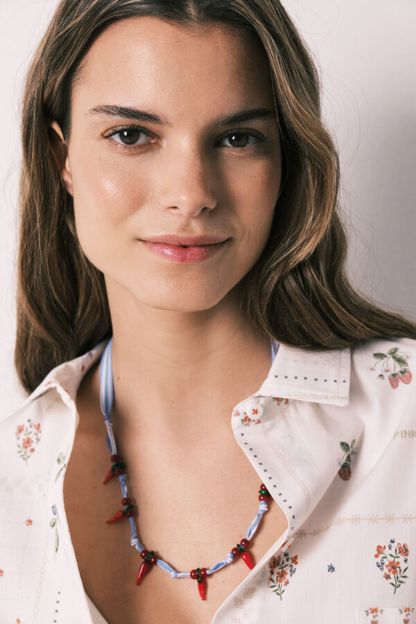 Women'secret Collar de tela con cuentas chili naranja