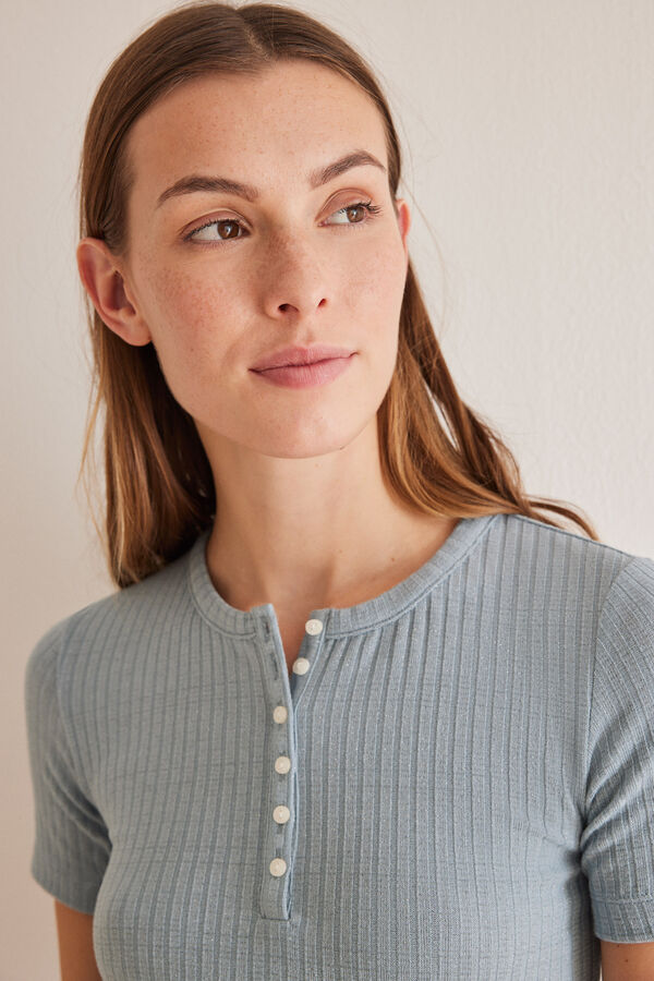 Womensecret Pijama lurex y pantalón largo cuadros azul