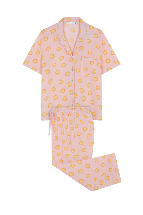 Womensecret Pijama camisera Capri de viscosa rosa con protección solar rosa