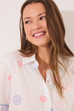 Womensecret Pijama camisera Smiley 100% algodón  marfil
