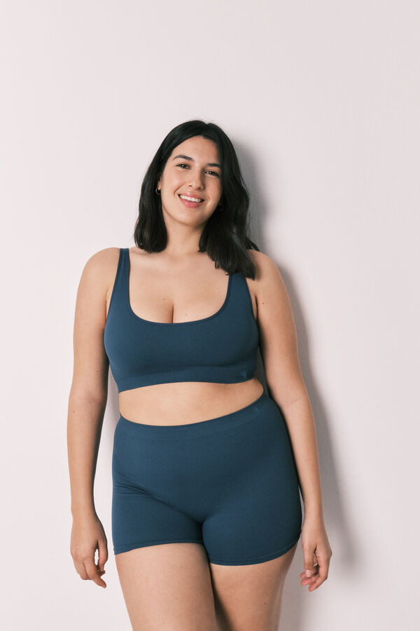 Women'secret Top liso sin costuras azul verde