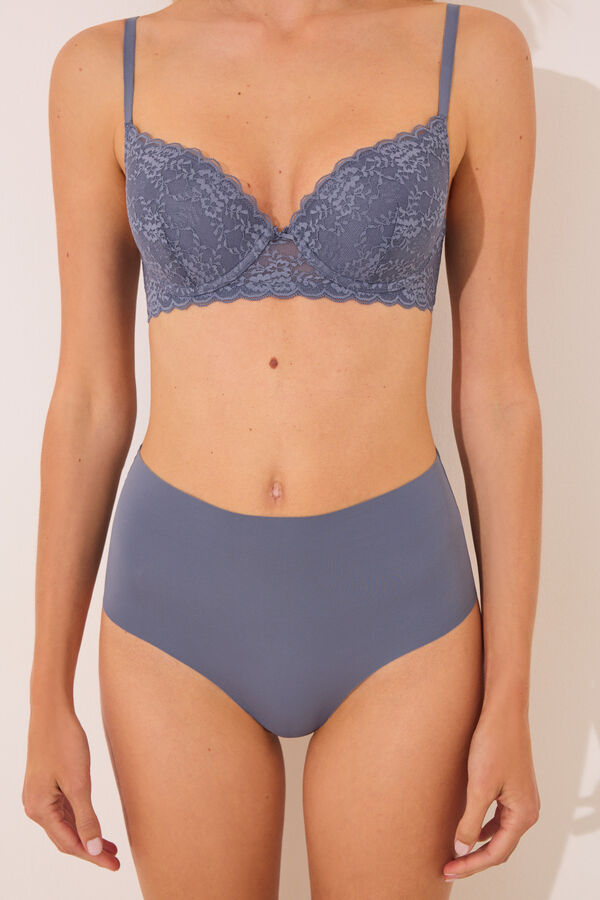 Womensecret Panty alta de microfibra azul  azul