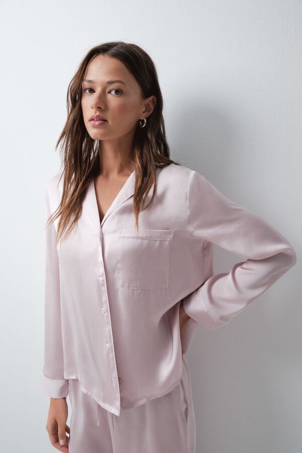 Women'secret Pijama larga camisera satinada rosa rosa