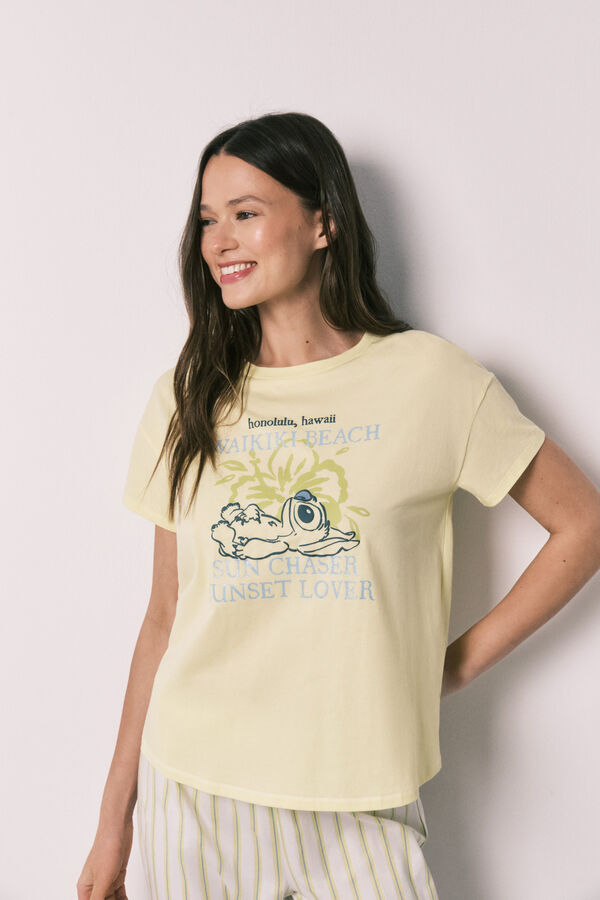 Women'secret Pijama capri de manga corta Stitch verde