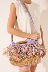 Womensecret Bolsa mediano de rafia con flecos, bolsa azul