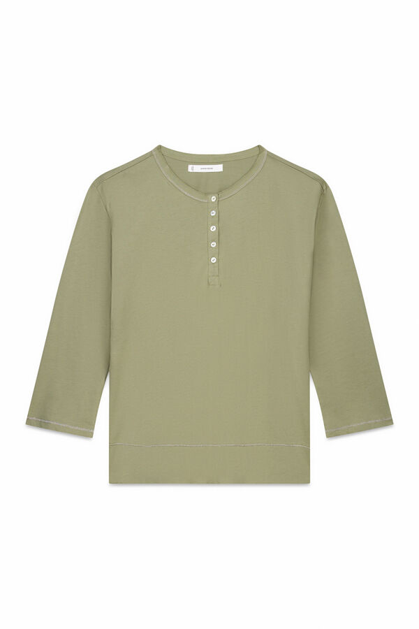 Women'secret Playera caqui de manga ¾ 100 % algodón  kaki