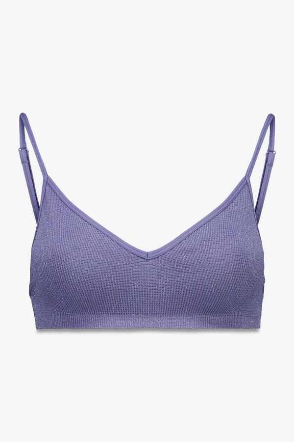 Women'secret Top de canalé de lúrex lila sin costuras azul