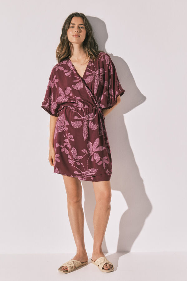 Women'secret Playera de dormir corta estampado de flores p&uacute;rpura