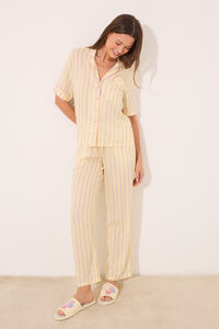 Womensecret Pijama camisera de satén con rayas sonrientes  amarillo