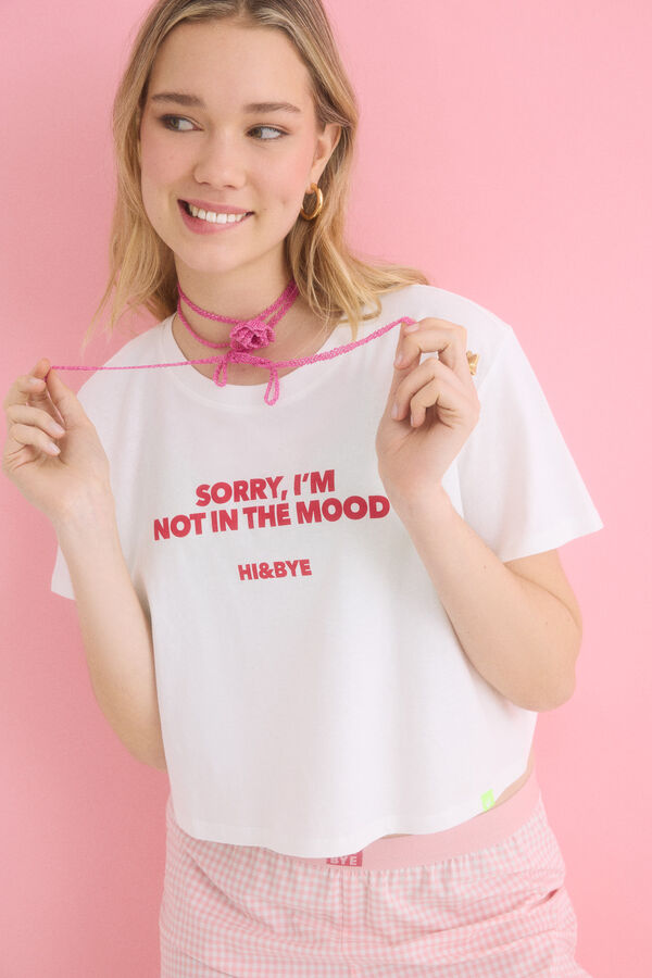 Womensecret Pijama de cuadros vichy rosas 100% algodón marfil