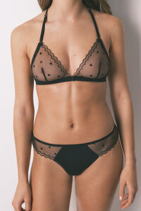 Women'secret Tanga ancha de tul negra