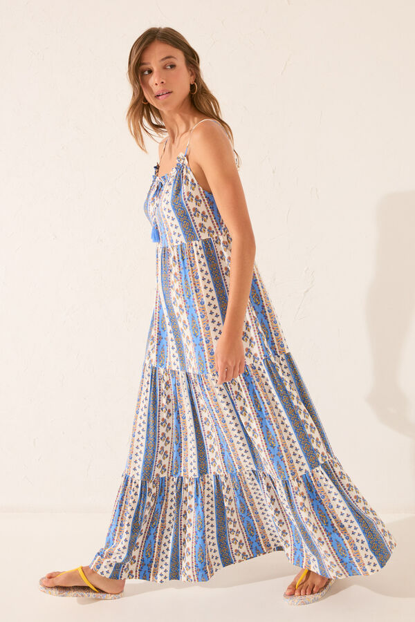 Womensecret Vestido con borde de viscosa multicolor estampado