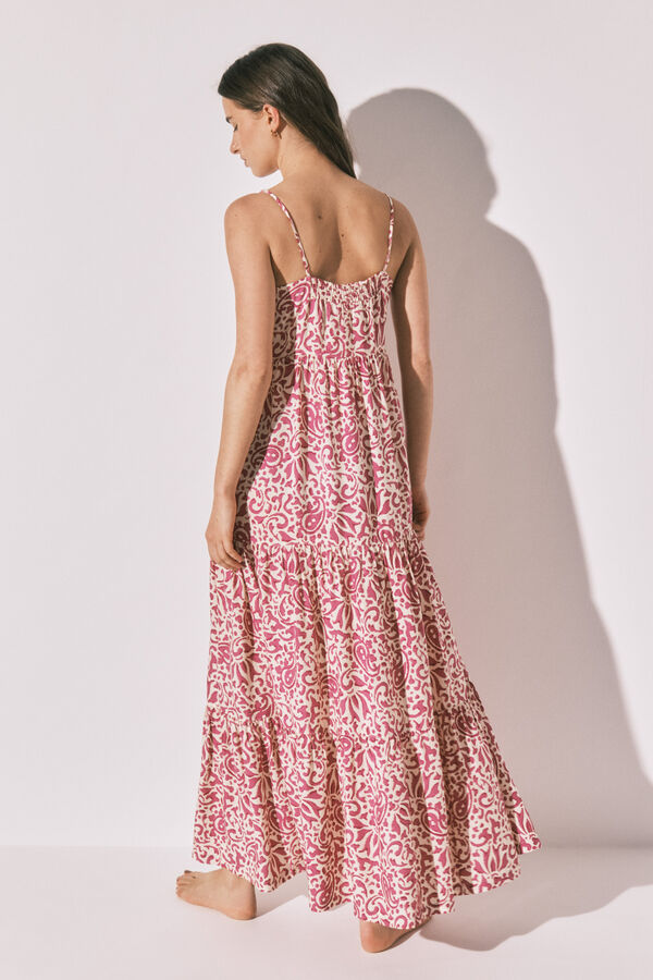 Women'secret Vestido largo de tirantes con estampado floral rosa
