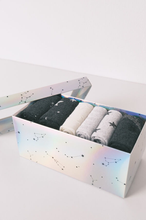 Women'secret Pack de 6 calcetines largos de algodón con estrellas   gris