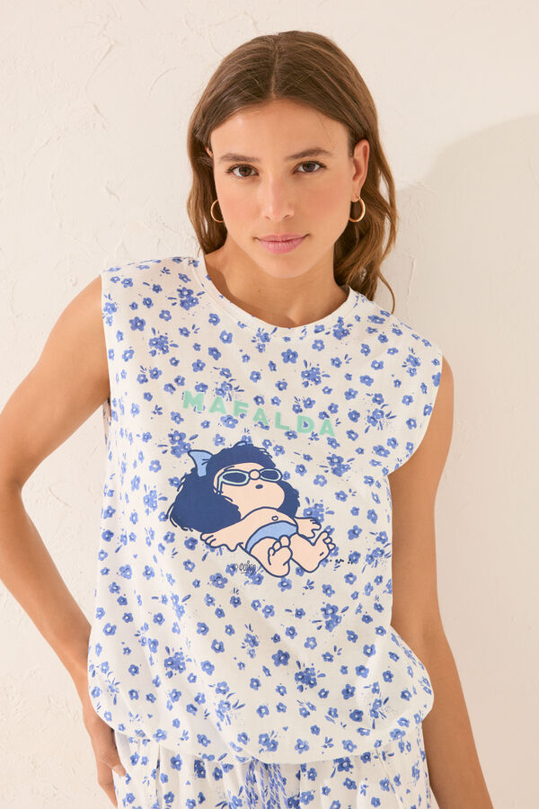 Womensecret Pijama short blanco con estampado floral blanco