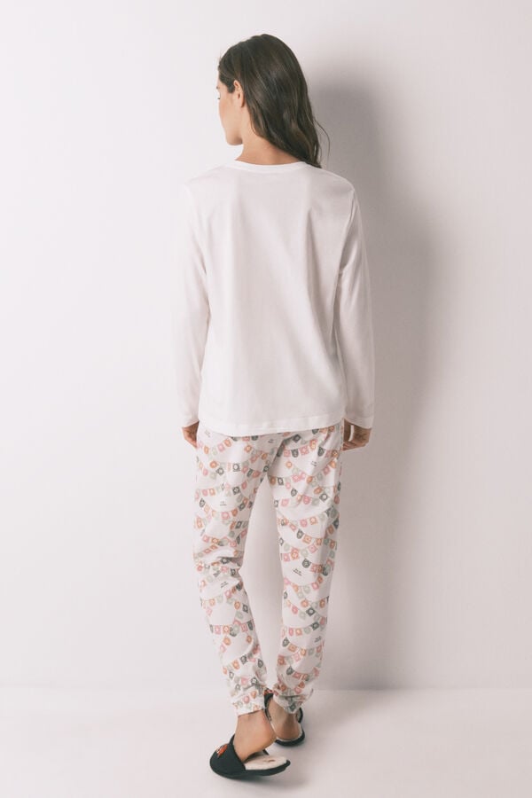 Women'secret Pijama larga"D&iacute;a de Muertos" 100% algod&oacute;n, color marfil blanco