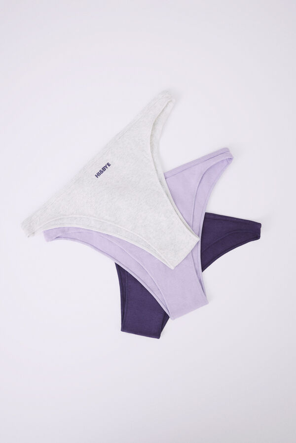 Womensecret Pack 3 panties brasileños algodón morado, gris y lila 