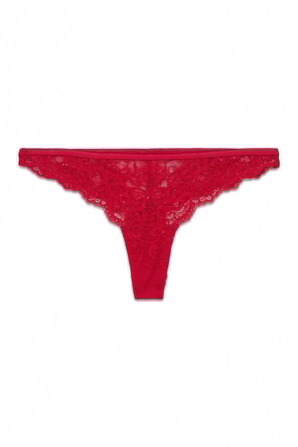 Women'secret Panty brasileño encaje rojo brillante rojo