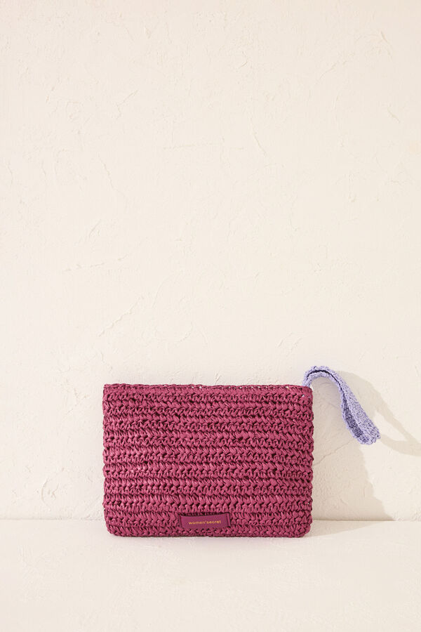 Womensecret Pequeño neceser de rafia con estampado morado morado/lila