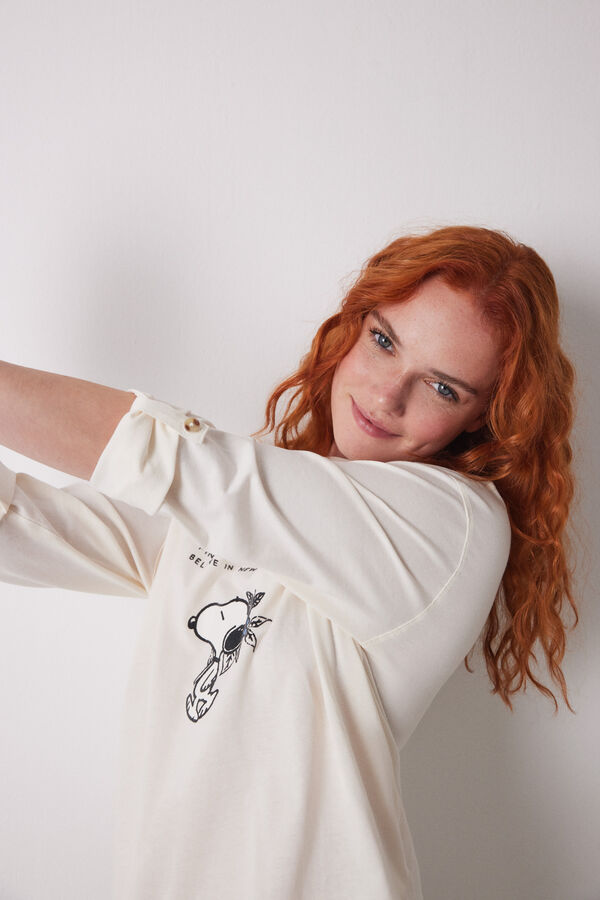 Womensecret Playera de manga larga 100% algodón de Snoopy marfil