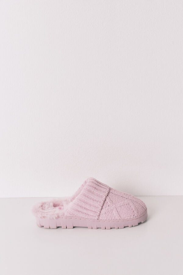 Women'secret Pantuflas para casa cómodas de pelo trenzado rosa