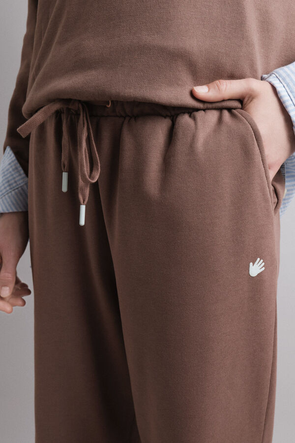 HI&BYE Pantalón jogger de felpa de algodón marrón  café