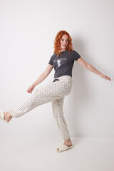 Womensecret Pantalón largo carrot con estampado de cuadros y flores marfil