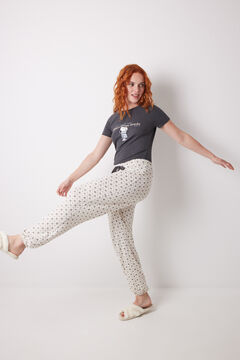 Womensecret Pantalón largo carrot con estampado de cuadros y flores marfil