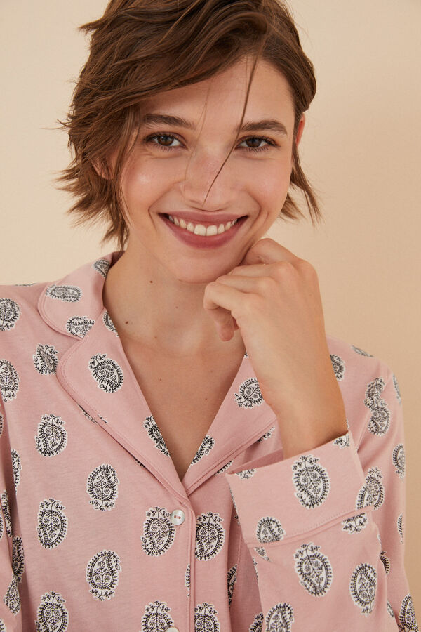 Womensecret Pijama camisera 100% algodón boho rosa rosa