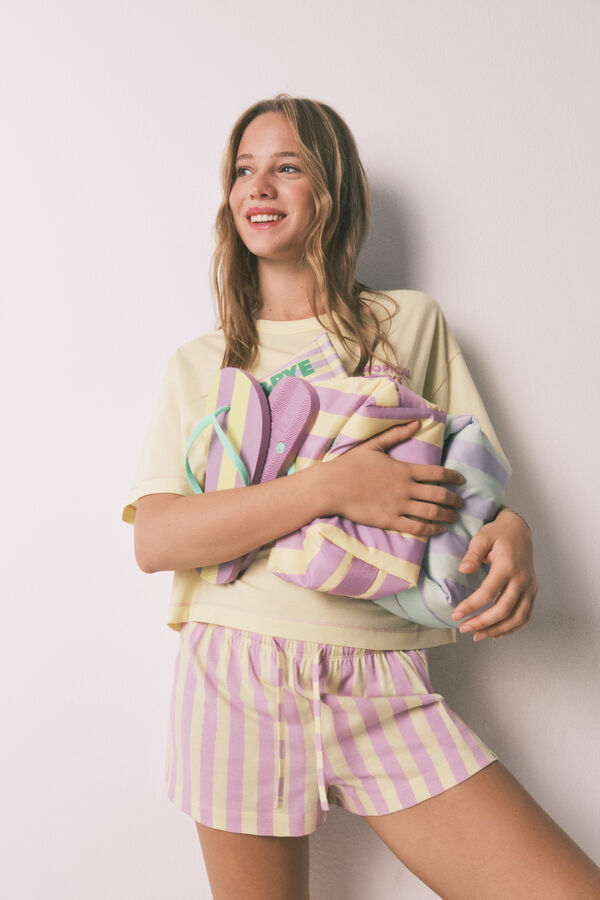 HI&BYE Pijama corta 100% algod&oacute;n a rayas amarillo amarillo