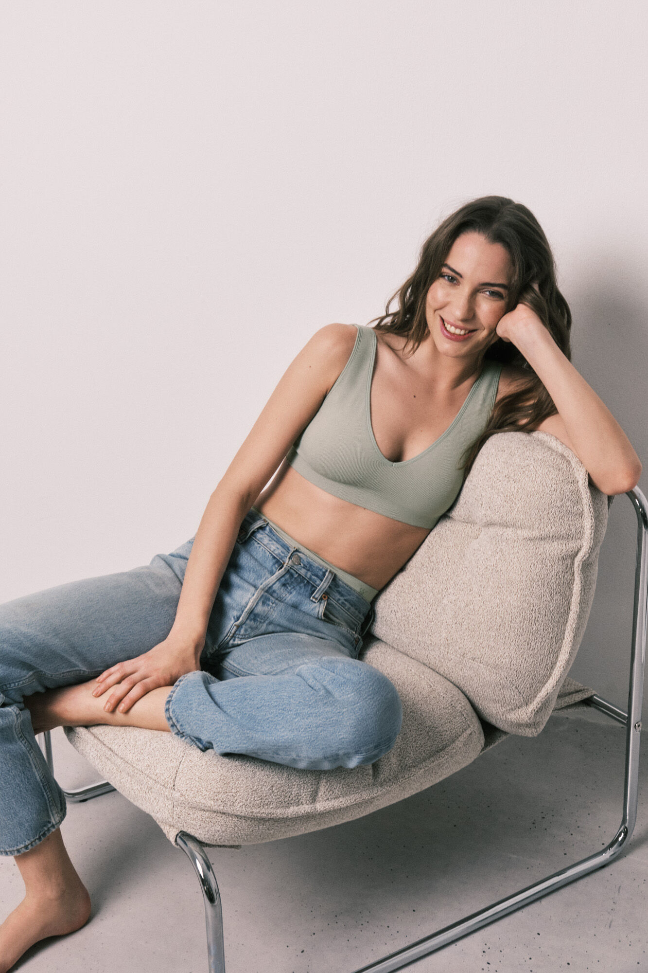 Women'secret Top cuello halter liso corte limpio kaki