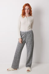 Womensecret Pantalón largo con estampado de flores verdes gris