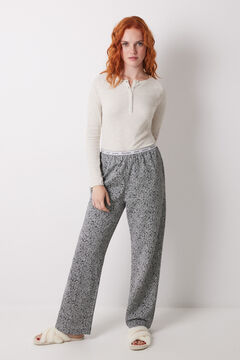 Womensecret Pantalón largo con estampado de flores verdes gris