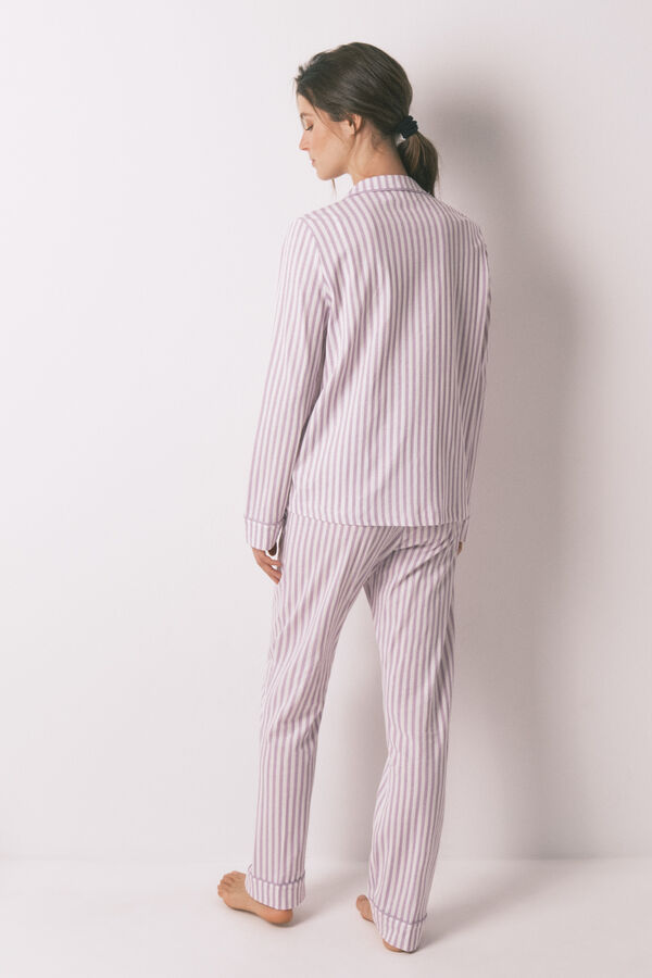 Women'secret Pijama camisera 100% algodón con rayas lilas morado/lila