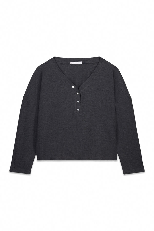 Women'secret Playera de manga manga larga con estampado de gofres de color gris gris