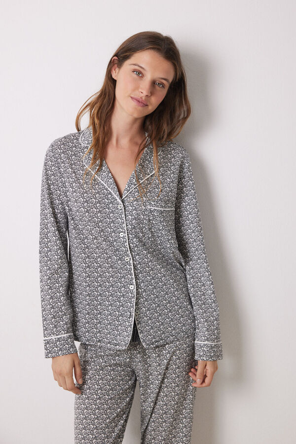 Womensecret Pijama camisera 100% algodón flores gris