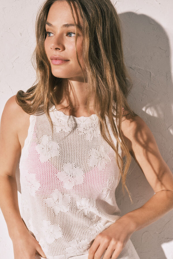 Women'secret Playera top de crochet beige marfil
