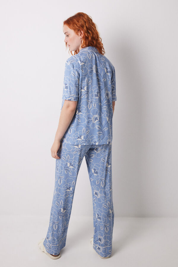 Womensecret Pijama camisera de viscosa con flores azul