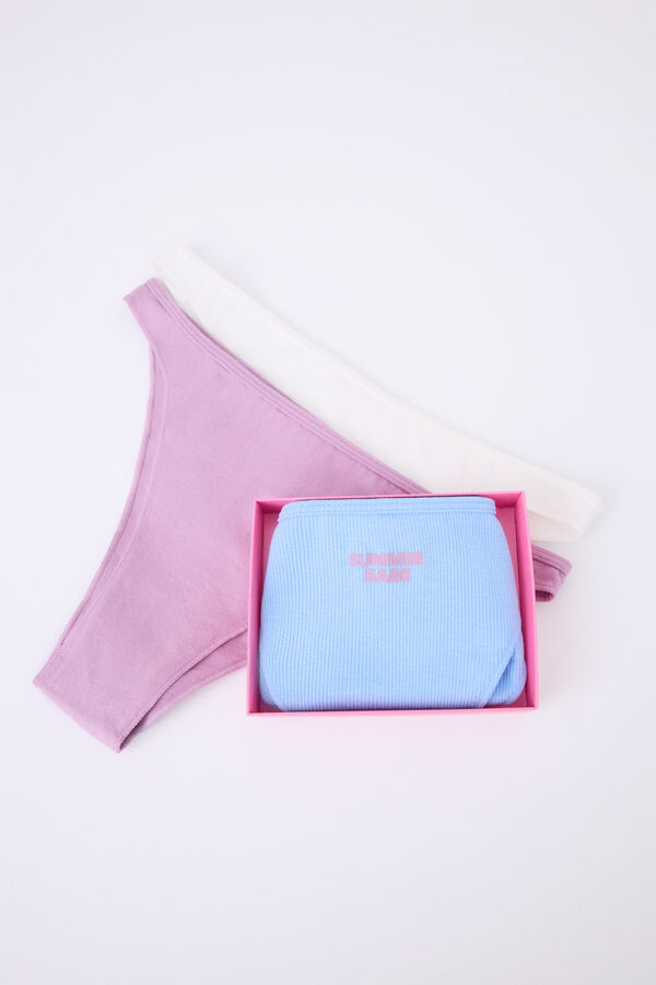 Womensecret Pack 3 bragas brasileñas blanco, azul, lila blanco