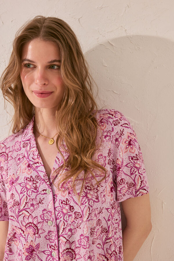 Womensecret Pijama Capri de viscosa con estampado morado/lila estampado