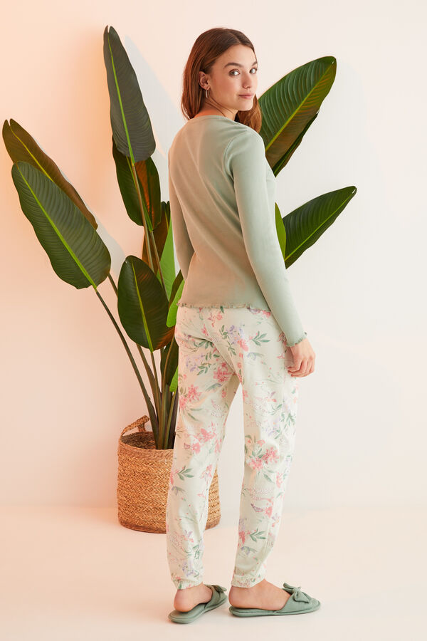 Womensecret Pijama 100% algodón verde flores verde