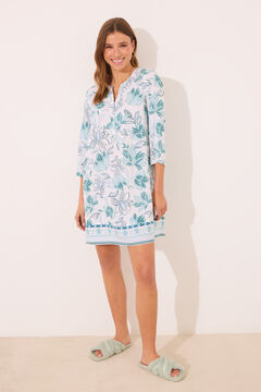 Womensecret Playera de dormir de viscosa con flores verdes blanco