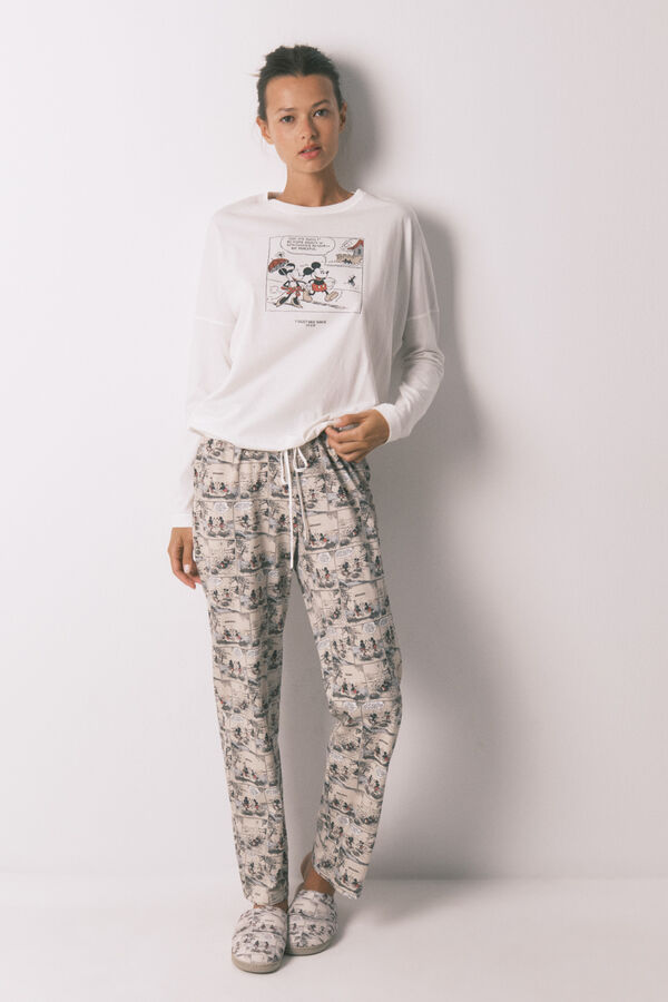 Women'secret Pijama larga blanco de Mickey Mouse 100% algodón marfil