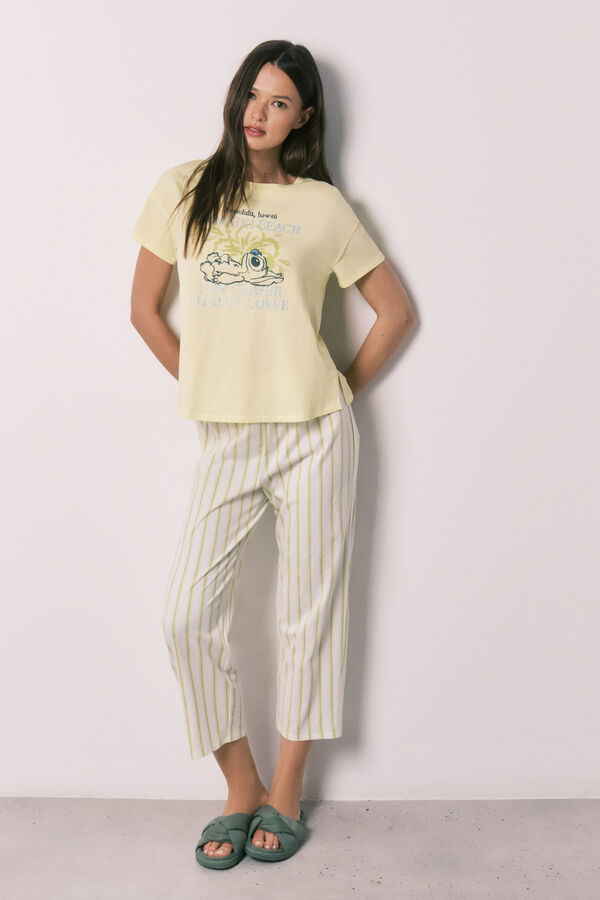 Women'secret Pijama capri de manga corta Stitch verde