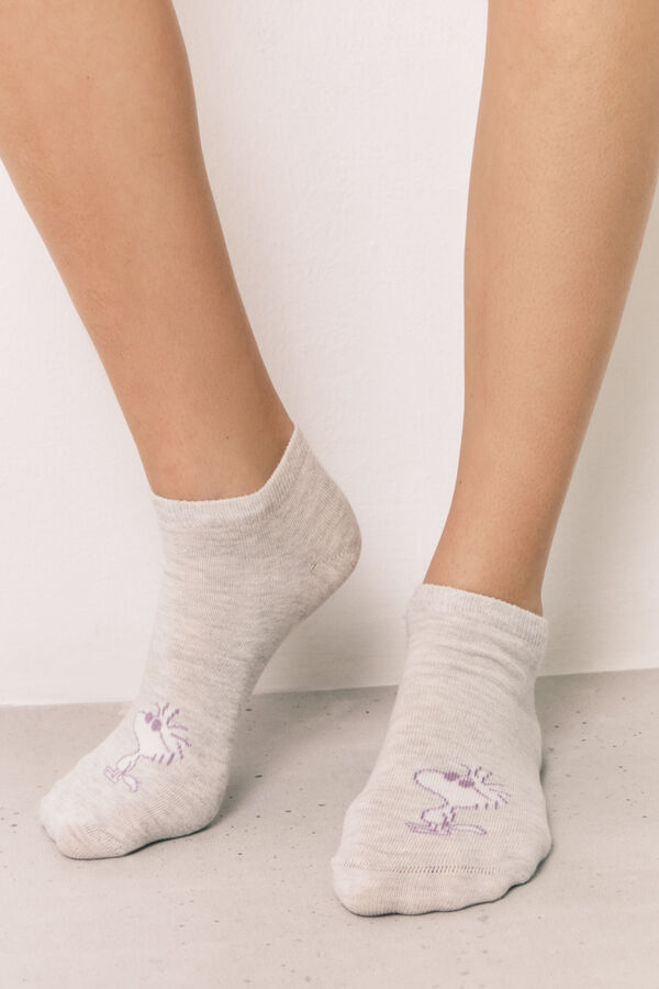 Women'secret Pack de 3 calcetines cortos estampados Peanuts rosa