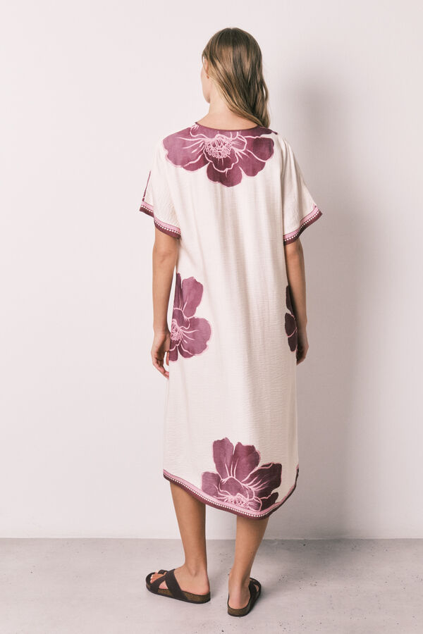 Women'secret Vestido largo de manga corta con estampado floral blanco