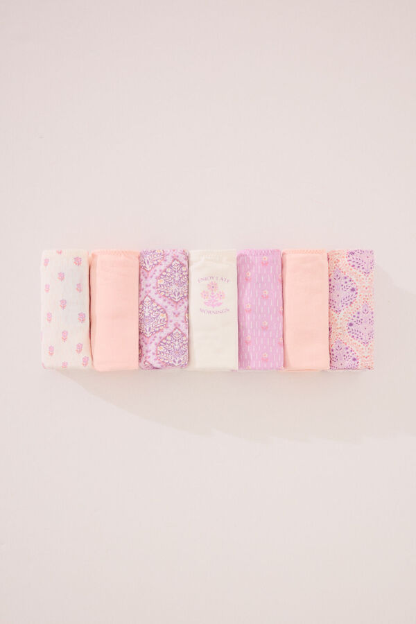Womensecret Pack de 7 panties clásica de algodón en tonos rosas estampado